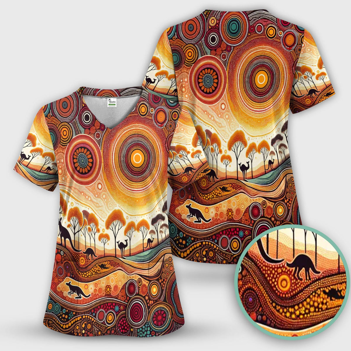Aboriginal Kangaroo Art Nurse Scrub Set