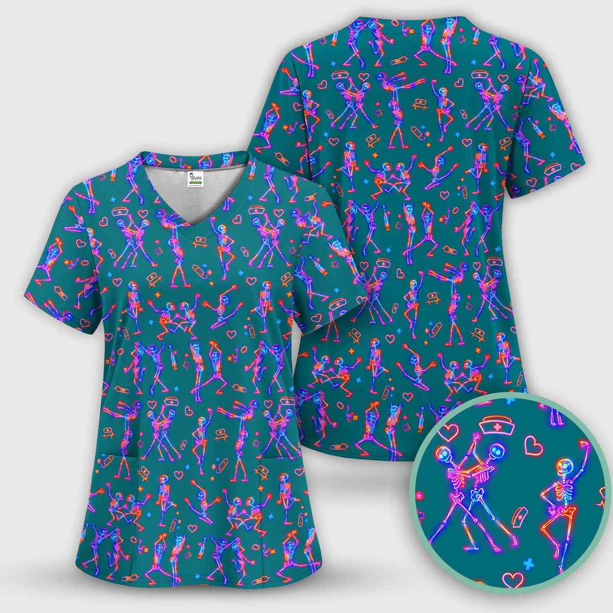 Neon Dancing Skeleton Nurse Scrub Set
