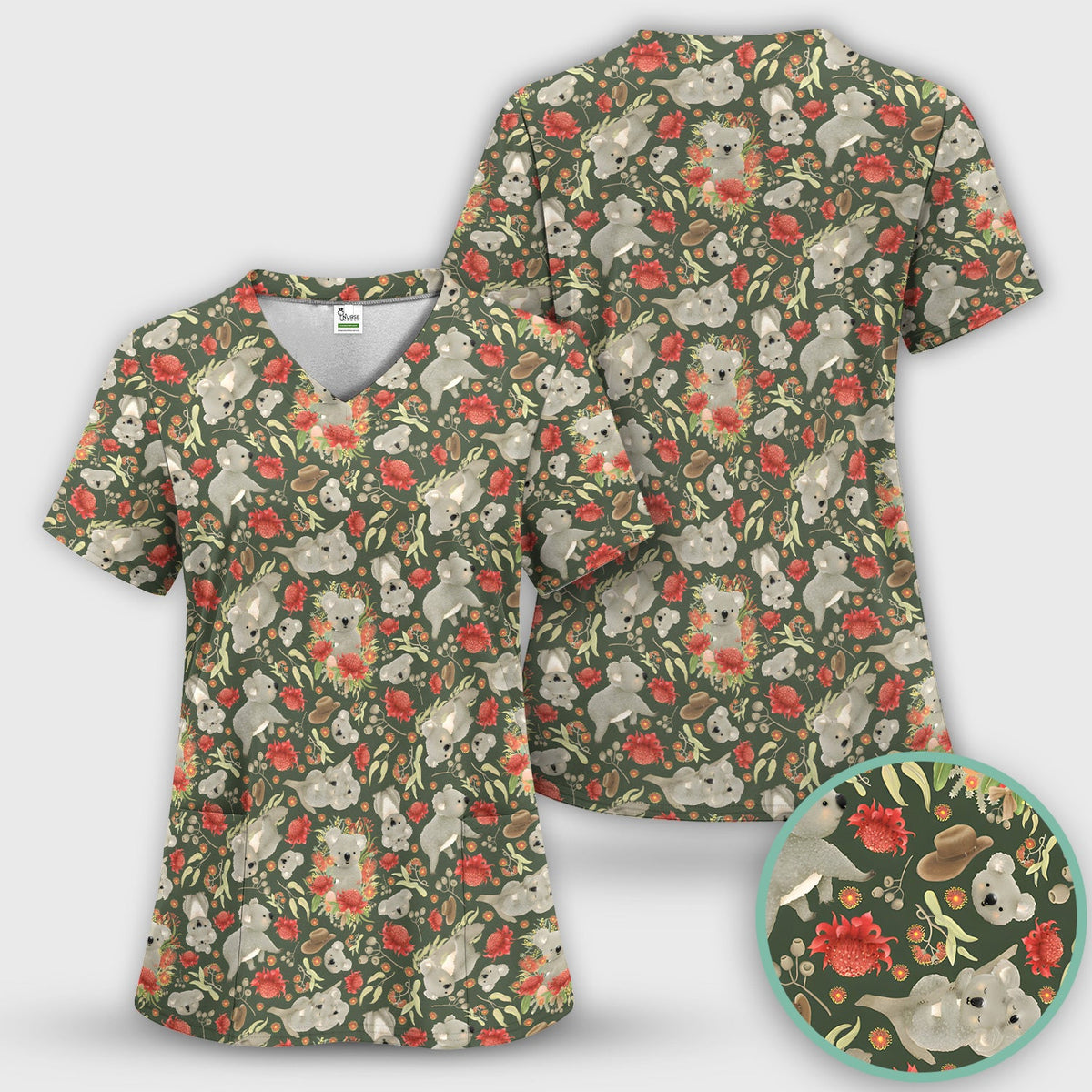 Koala Wildflower Nurse Scrub Top
