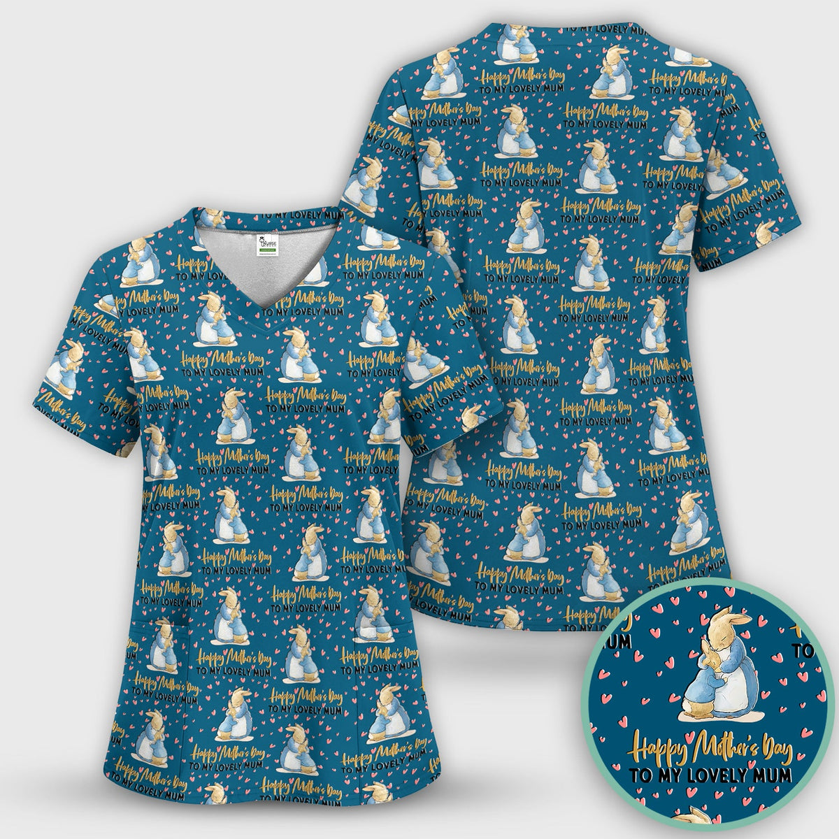 Mothers Day Bunny Love Nurse Scrub Set