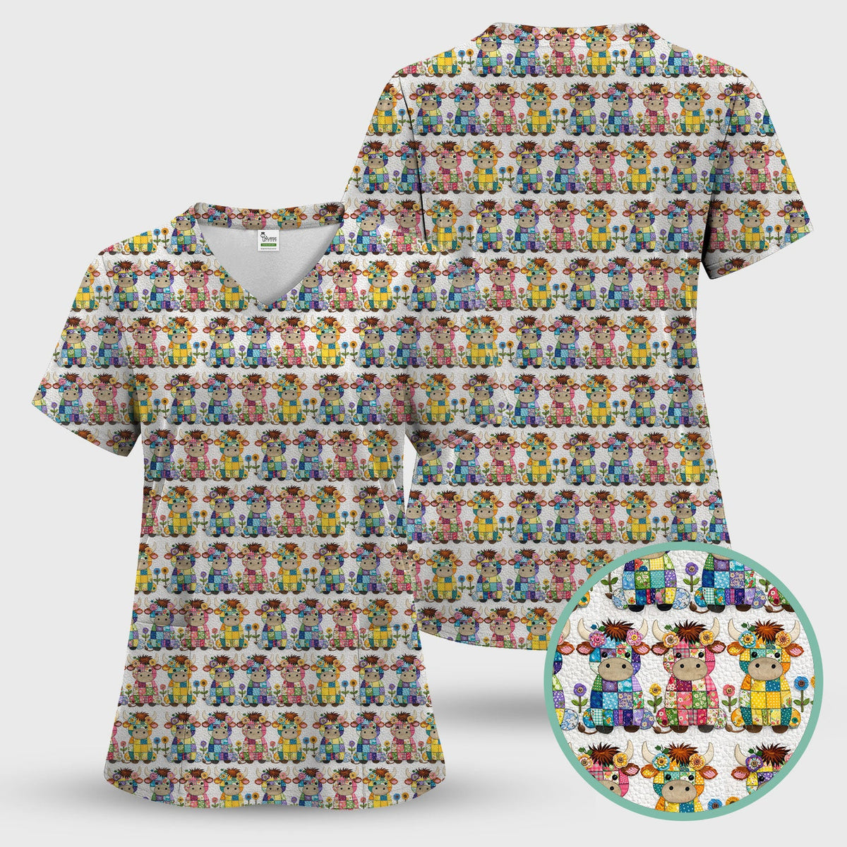 Patchwork Cow Flowers Nurse Scrub Set