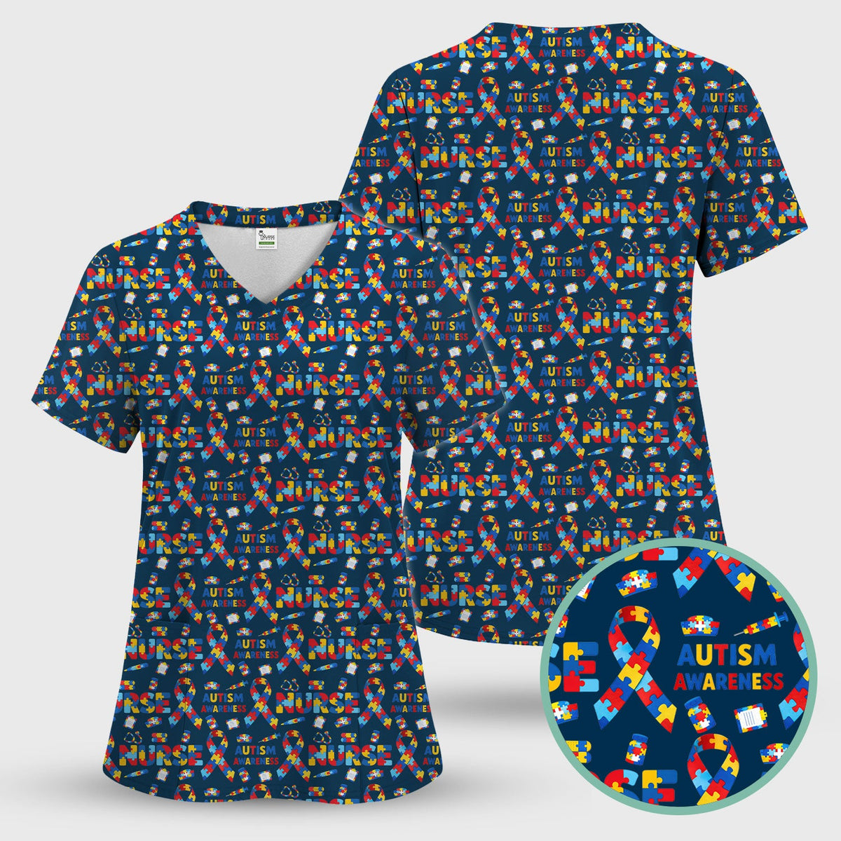 Autism Awareness Puzzle Ribbon Nurse Scrub Set