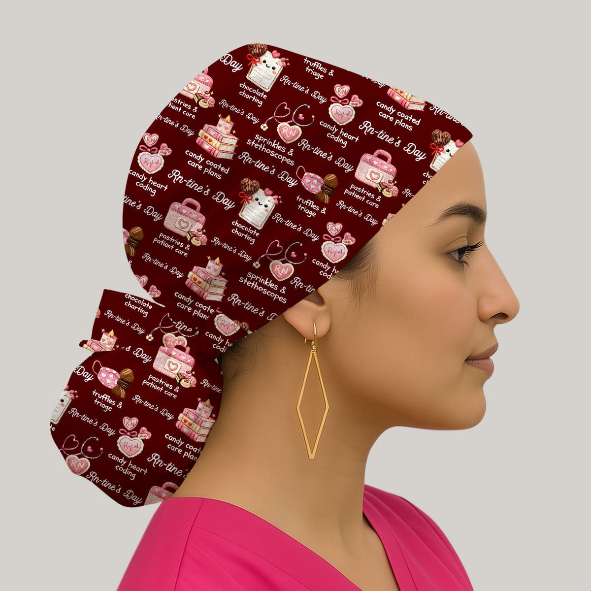 RN Sweets Valentine Stethoscope Scrub Cap