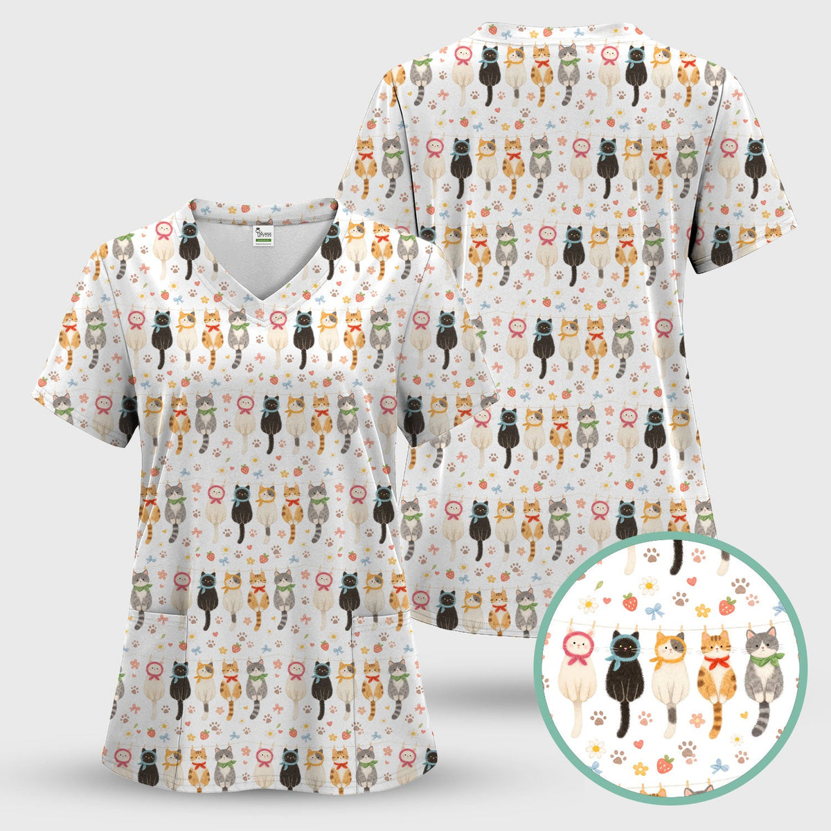 Cat Clothesline Nurse Scrub Top