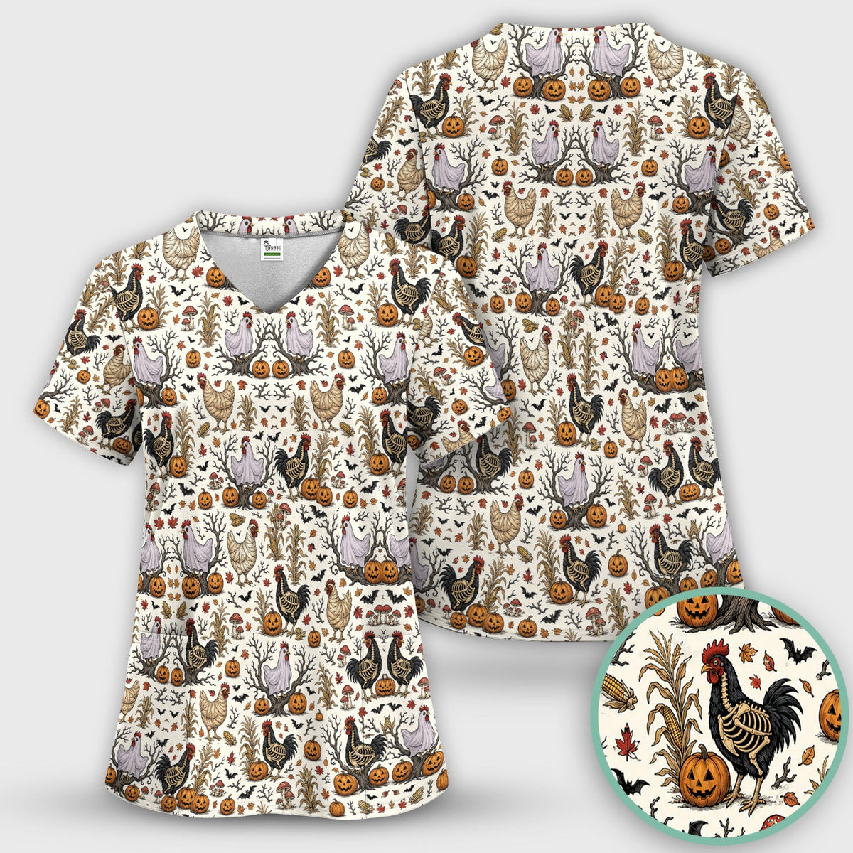 Skeleton Chickens Nurse Scrub Set - Halloween Gift