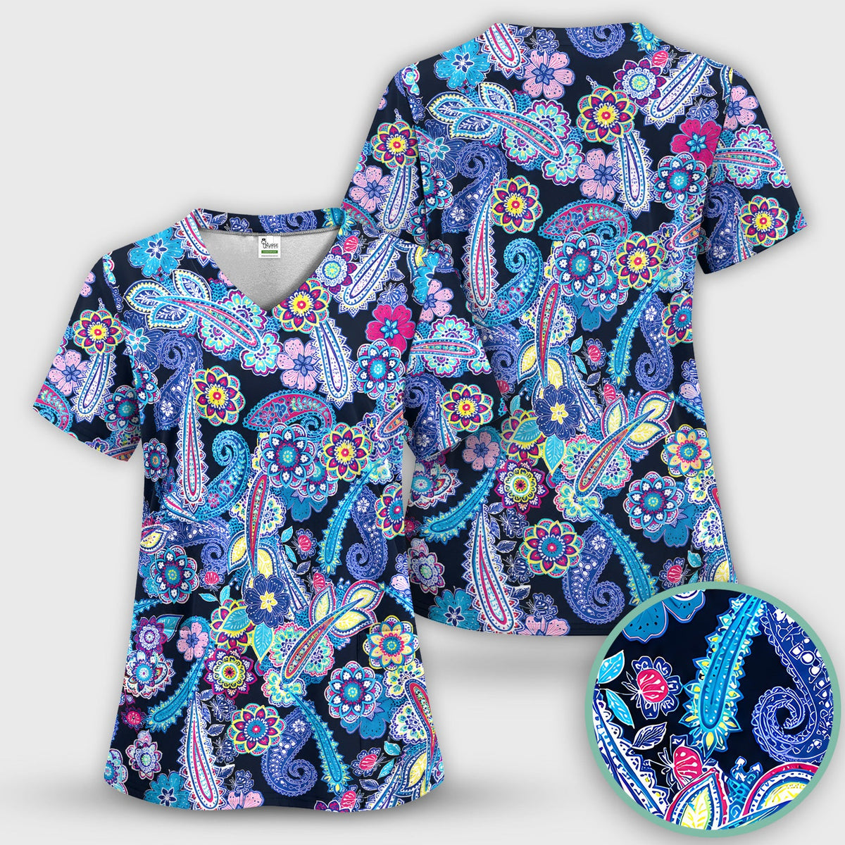 Vibrant Paisley Floral Nurse Scrub Set