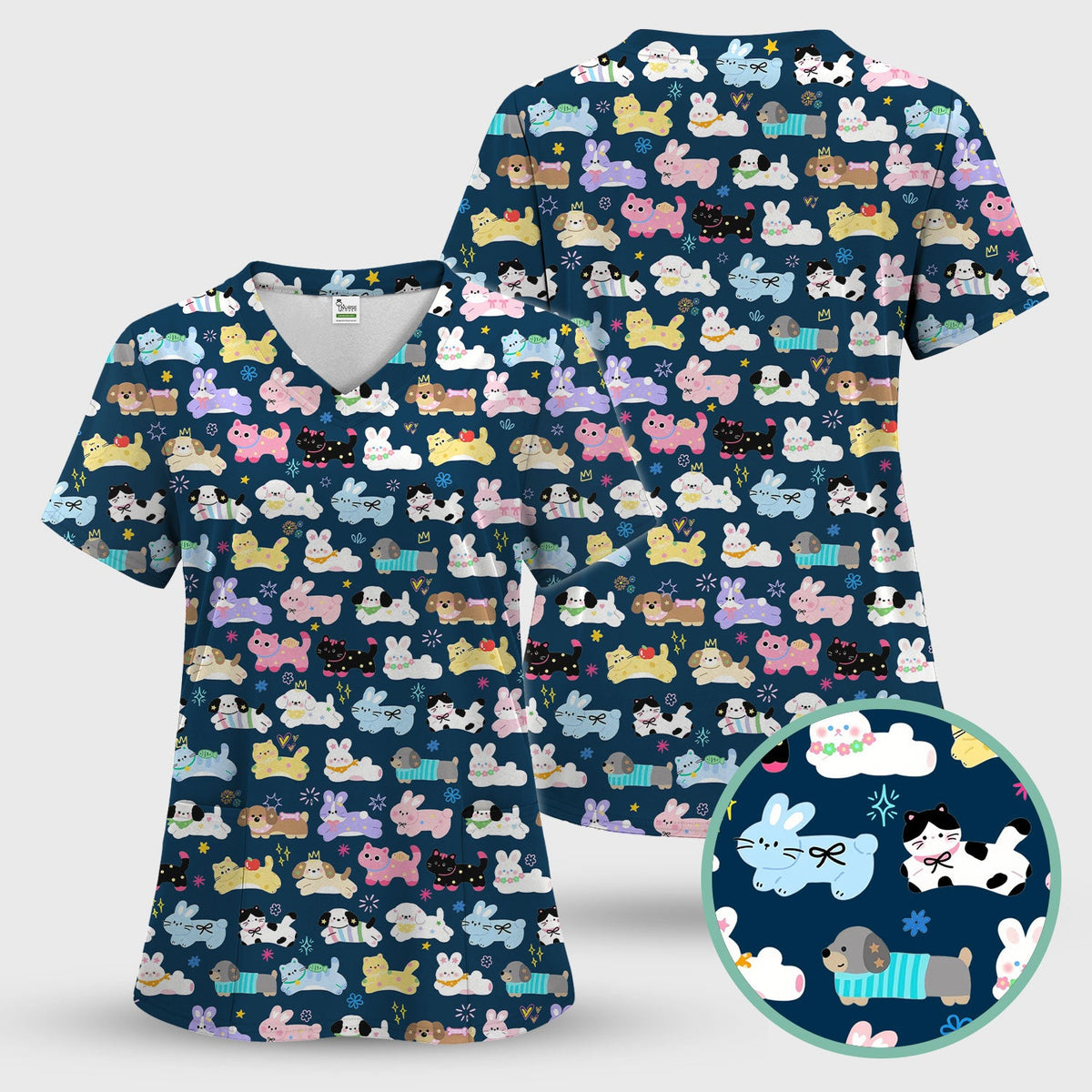 Kawaii Animal Nurse Scrub Top