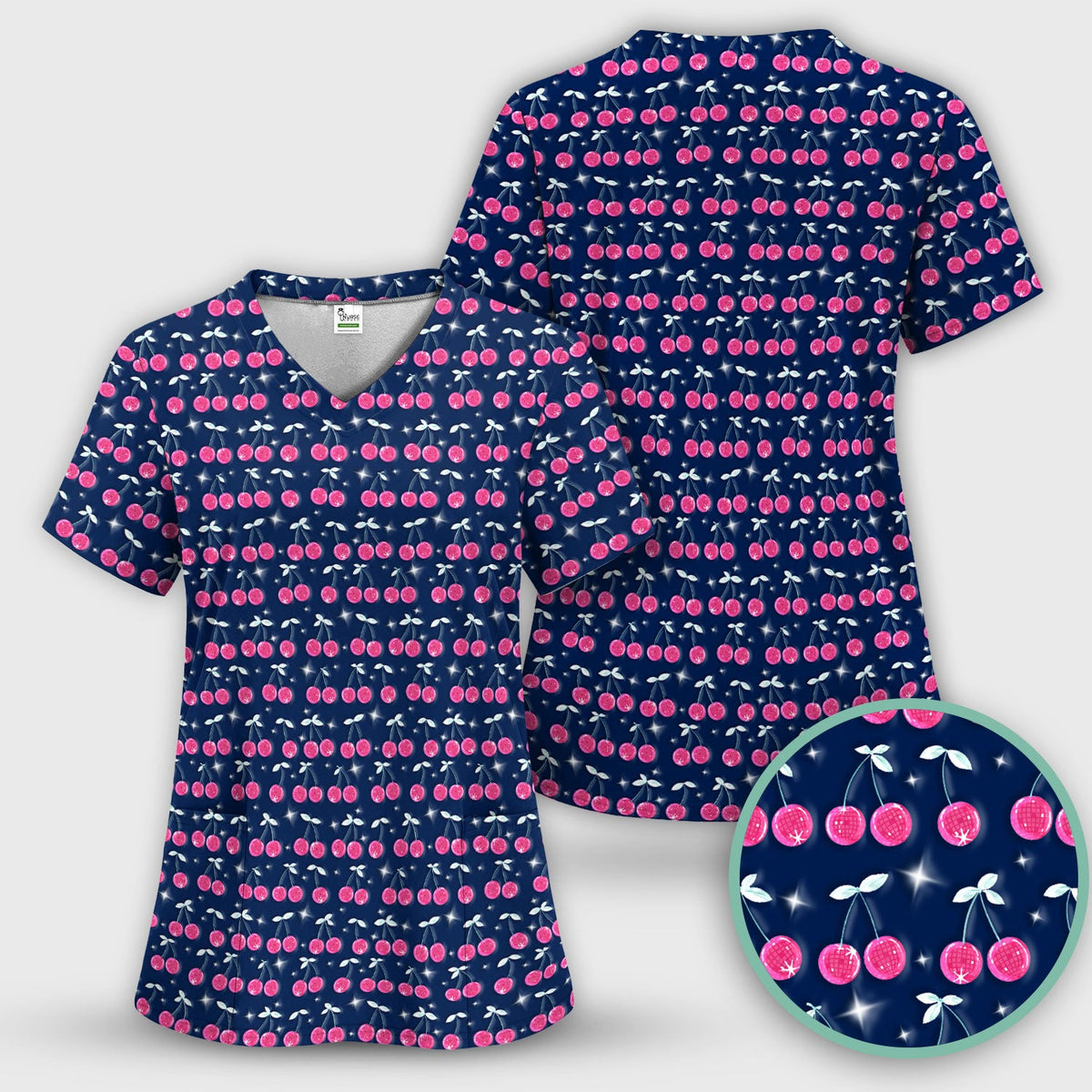 Pink Cherry Sparkle Nurse Scrub Set