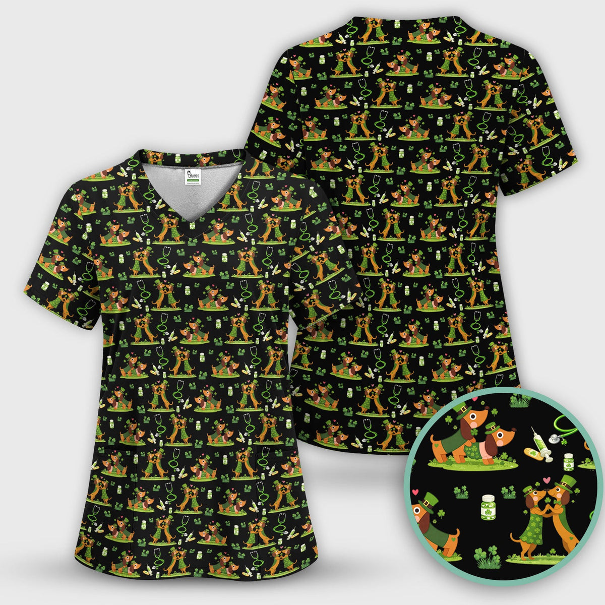 Valentine Dachshund Nurse Heart Scrub Set
