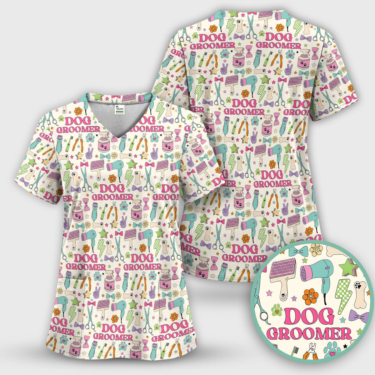 Dog Groomer Tools Nurse Scrub Top