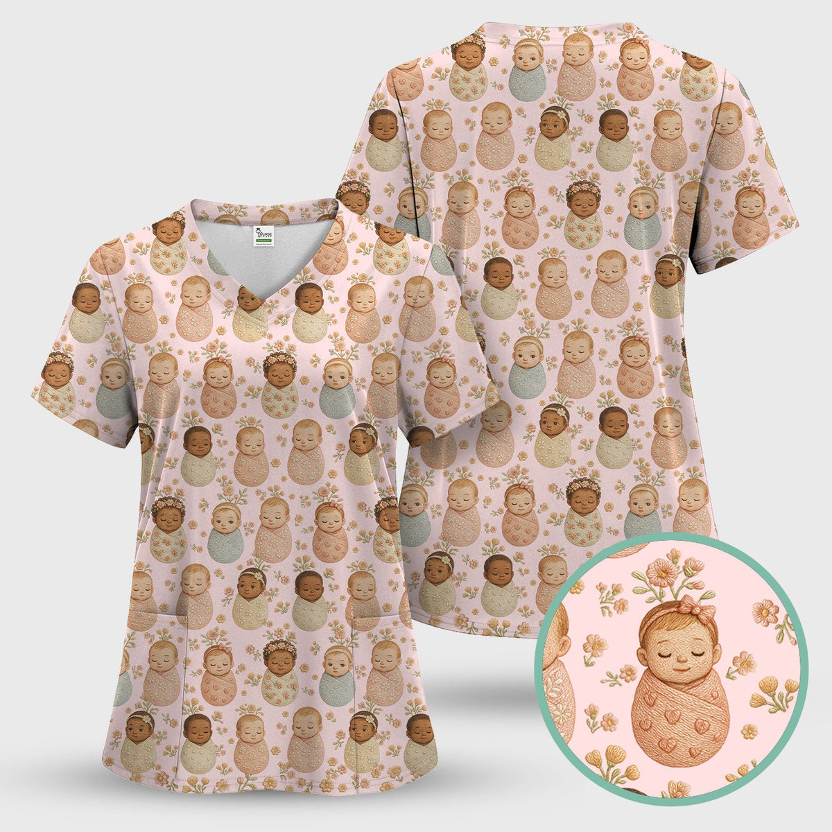 Sweet Newborn Baby Floral Nurse Scrub Top