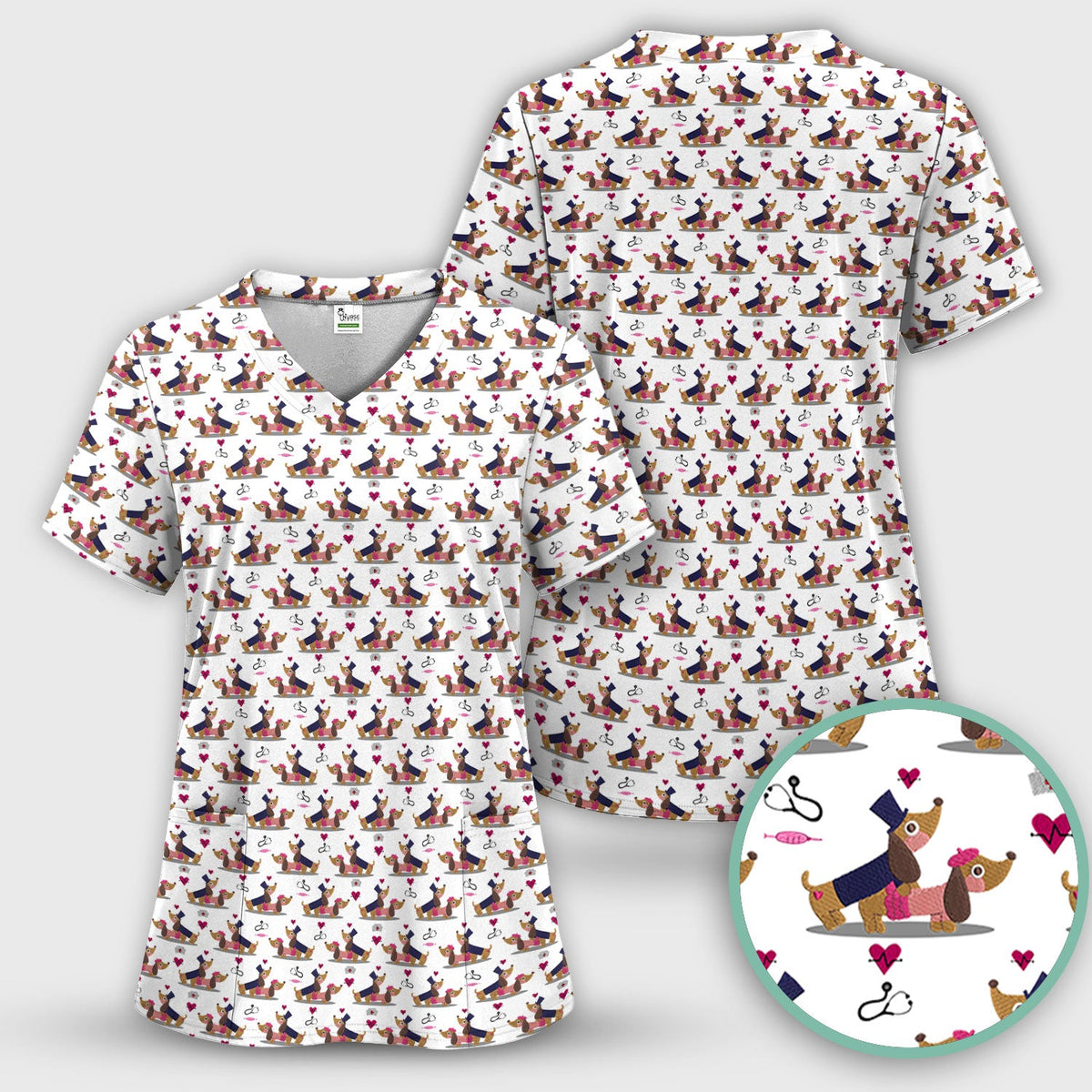 Dachshund Nurse Scrub Top - Valentines Day Gift