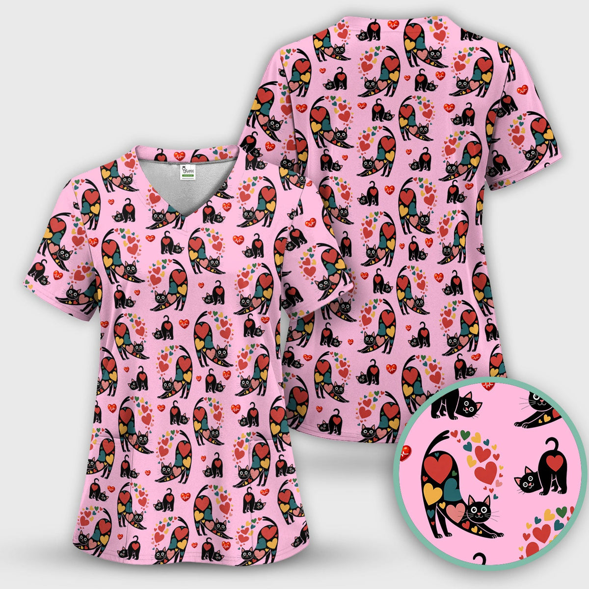 Cat Valentine Heart Nurse Scrub Set