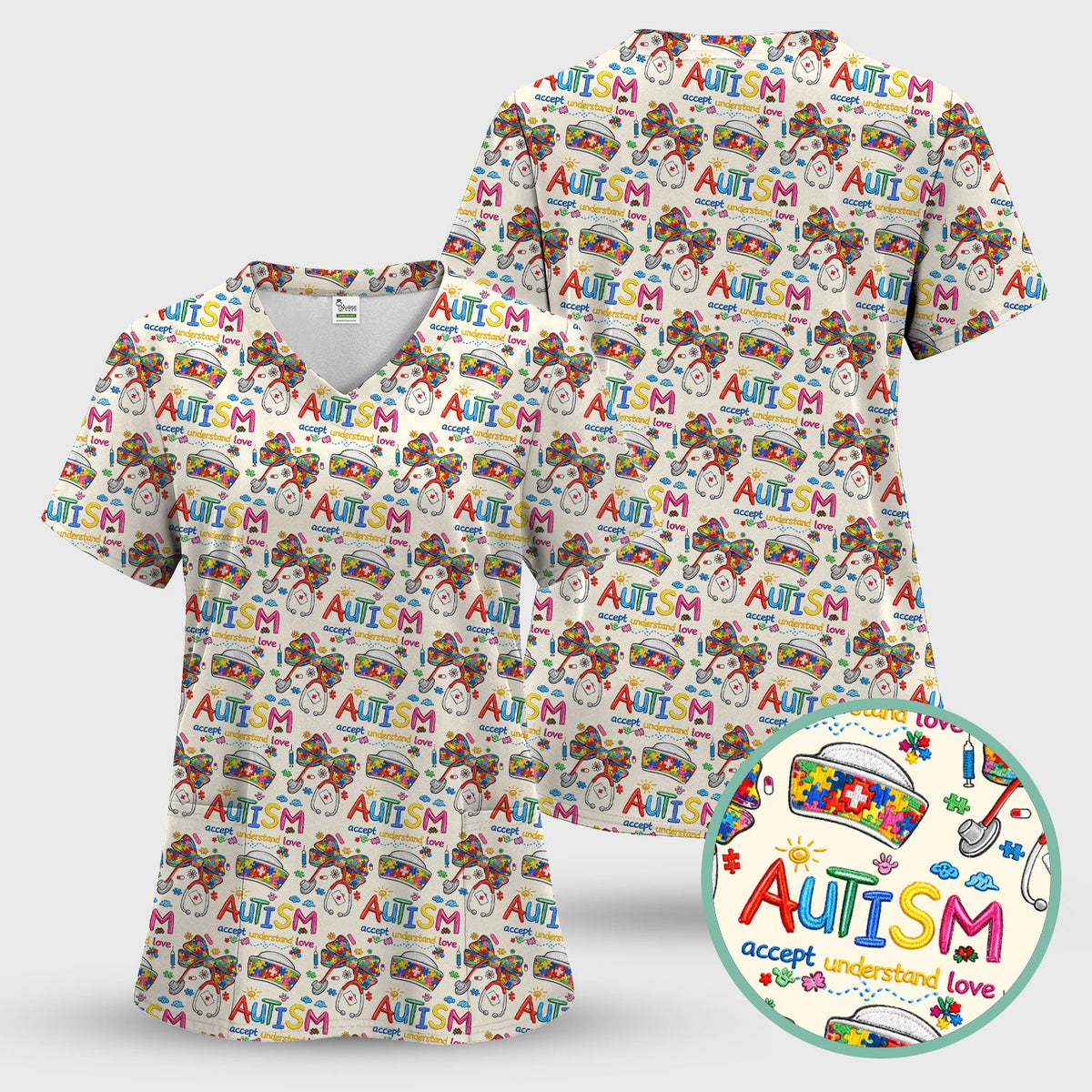 Autism Awareness Accept Understand Love Nurse Scrub Set
