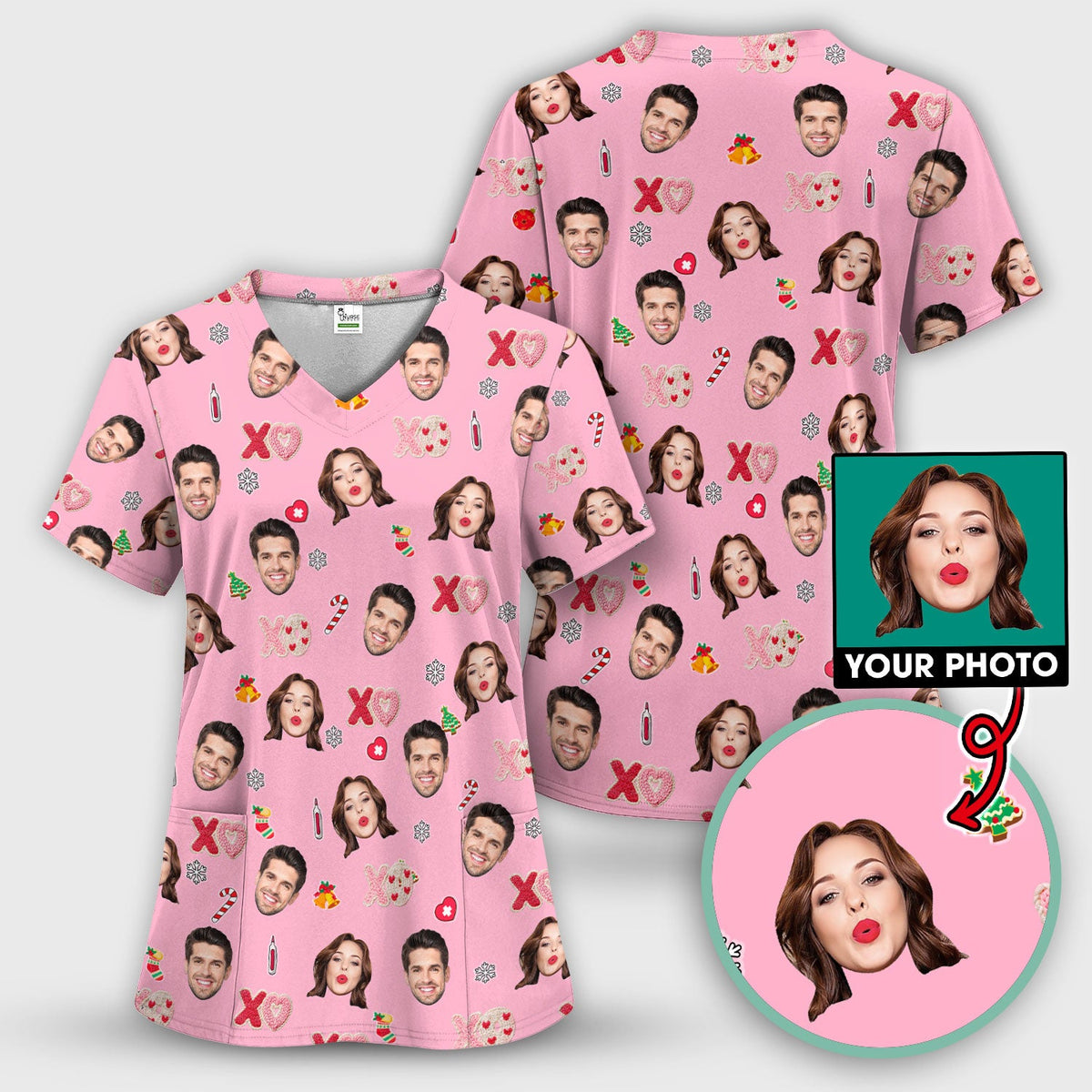 Personalized Photo Face Nurse Scrub Top