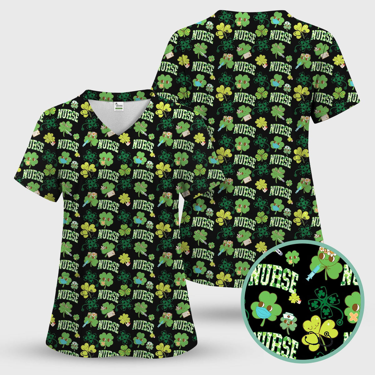 Lucky Shamrock Nurse Scrub Set, St. Patrick’s Day Nursing Shirt, Breathable Fabrics Nursing Uniform