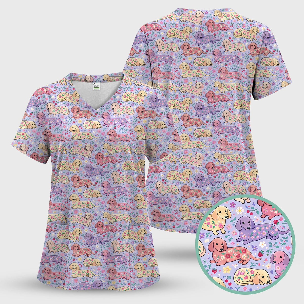 Dachshund Floral Nurse Scrub Top