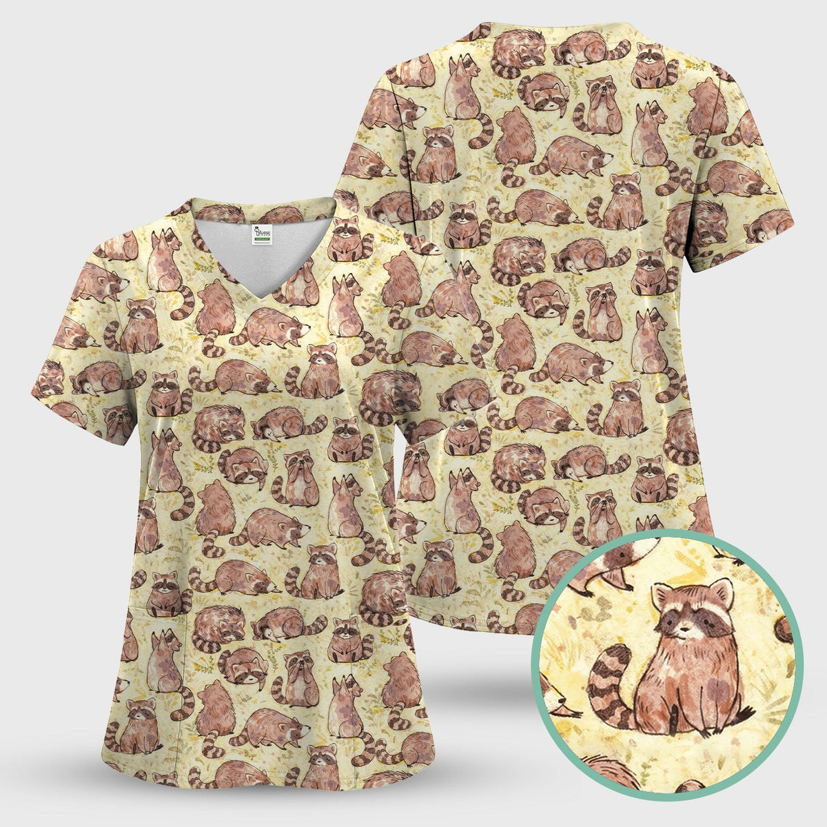 Raccoon Woodland Nurse Scrub Top
