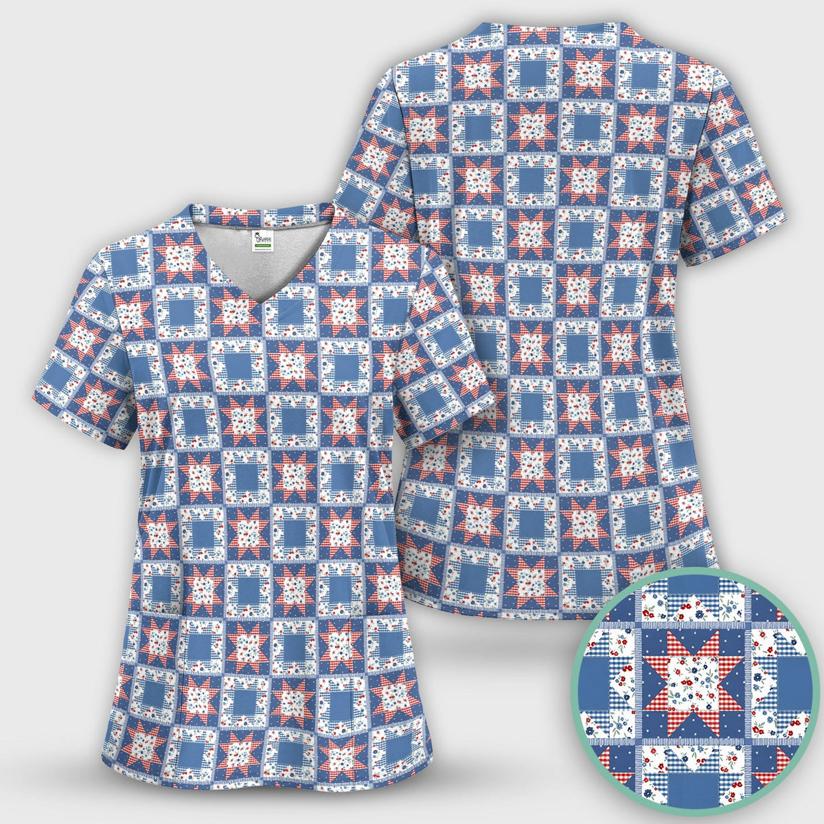 Vintage Patchwork Star Quilt Nurse Scrub Set