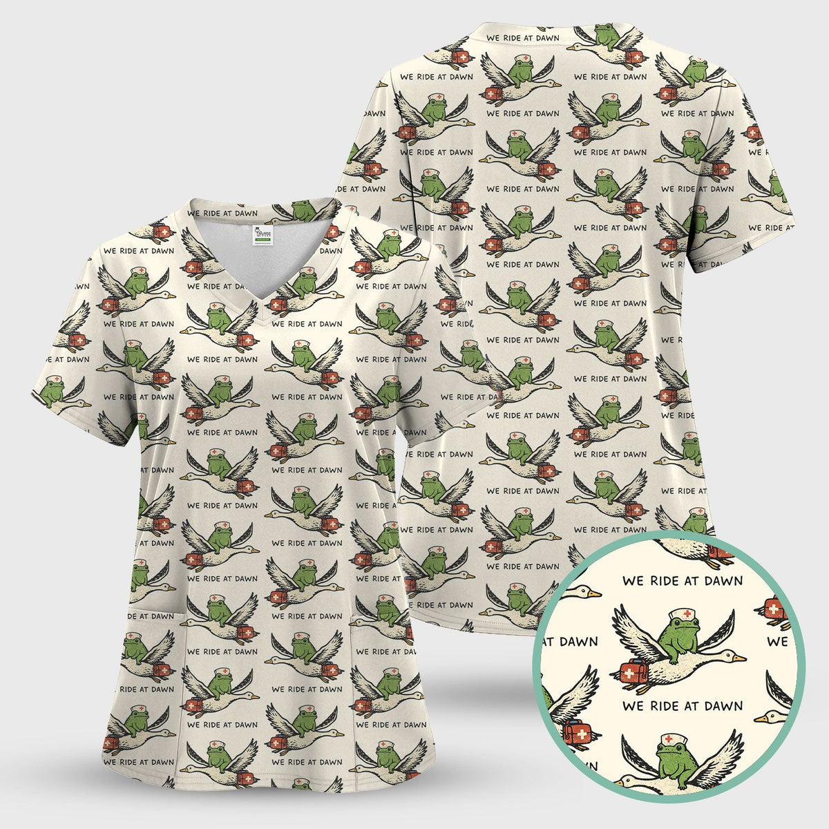 Frog Riding Goose Nurse Scrub Set