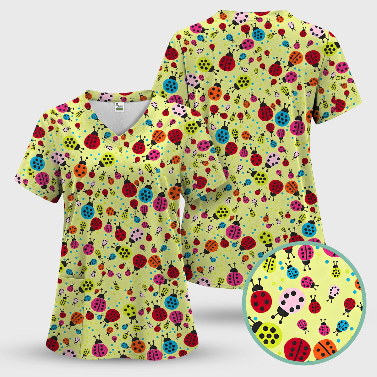 Colorful Ladybug Garden Nurse Scrub Set