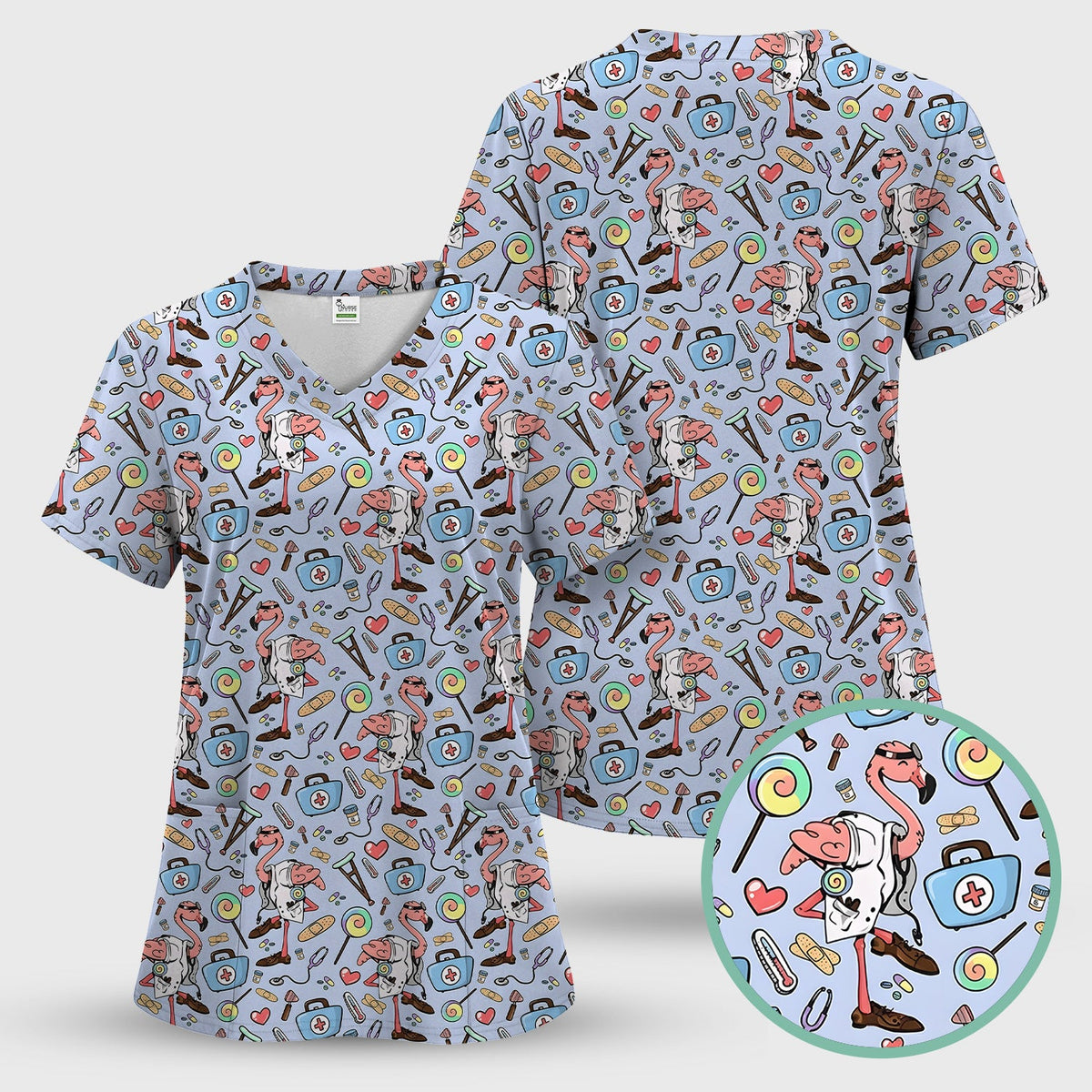 Flamingo Medical Nurse Scrub Top