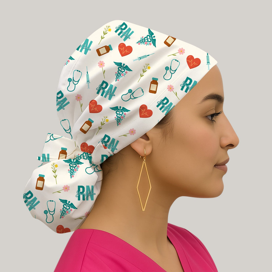 Personalized Cute Floral Scrub Cap