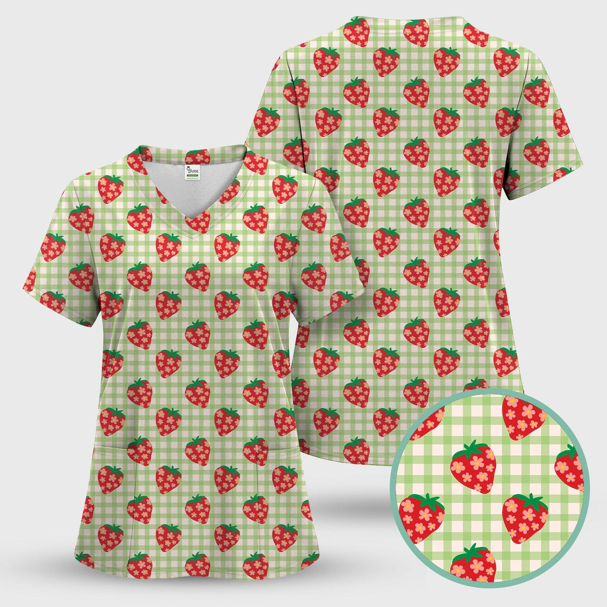 Sweet Strawberry Gingham Nurse Scrub Set