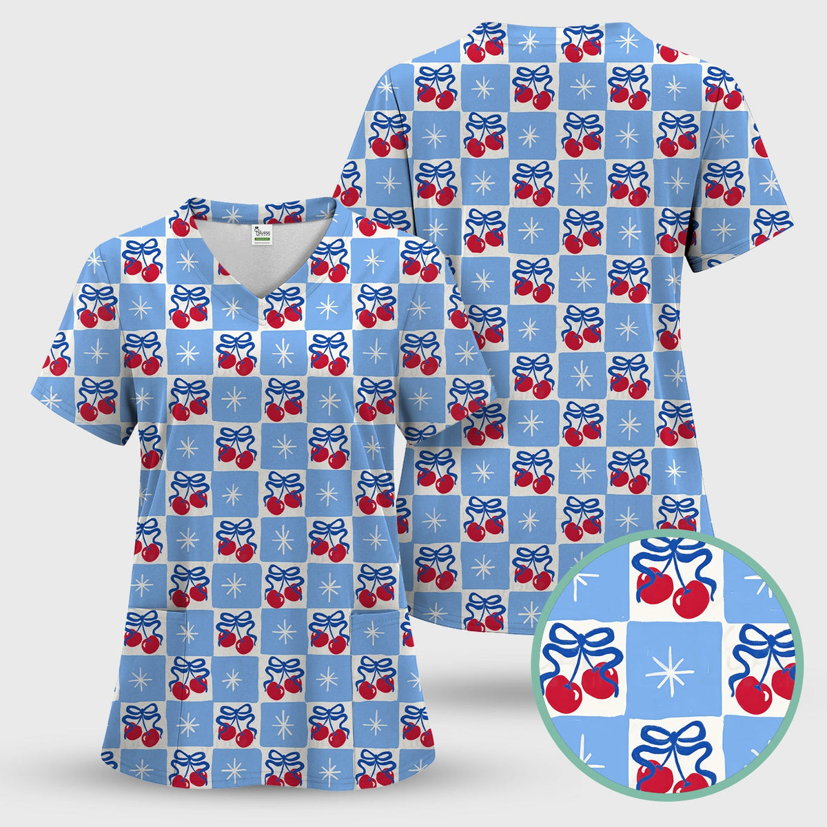 Cherry Bow Gingham Nurse Scrub Top
