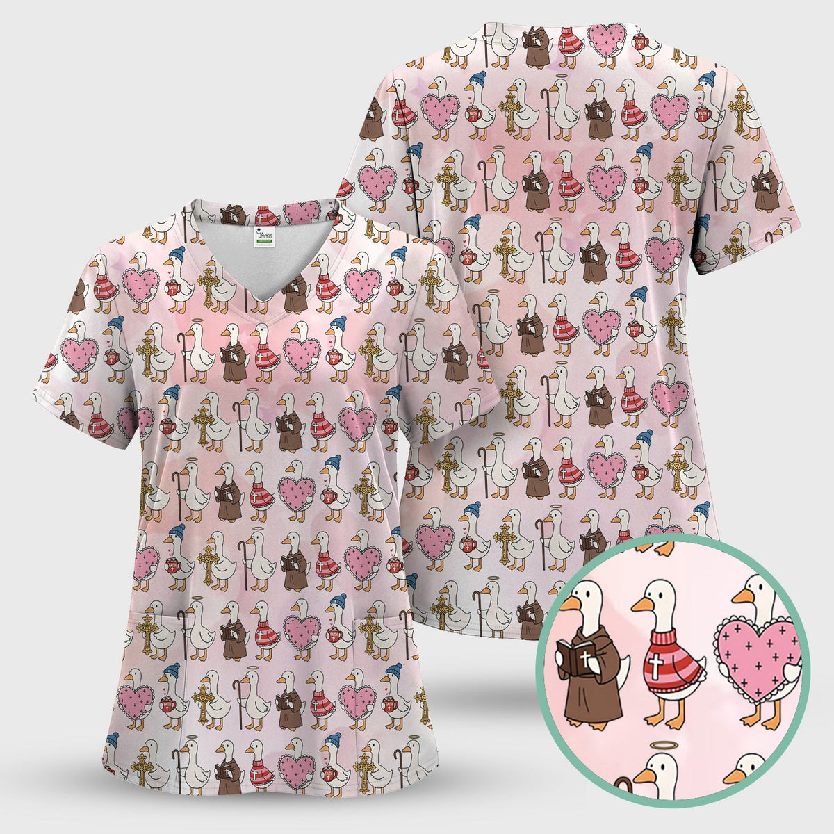 Goose Heart Illustration Nurse Scrub Set - Valentines Day Gift