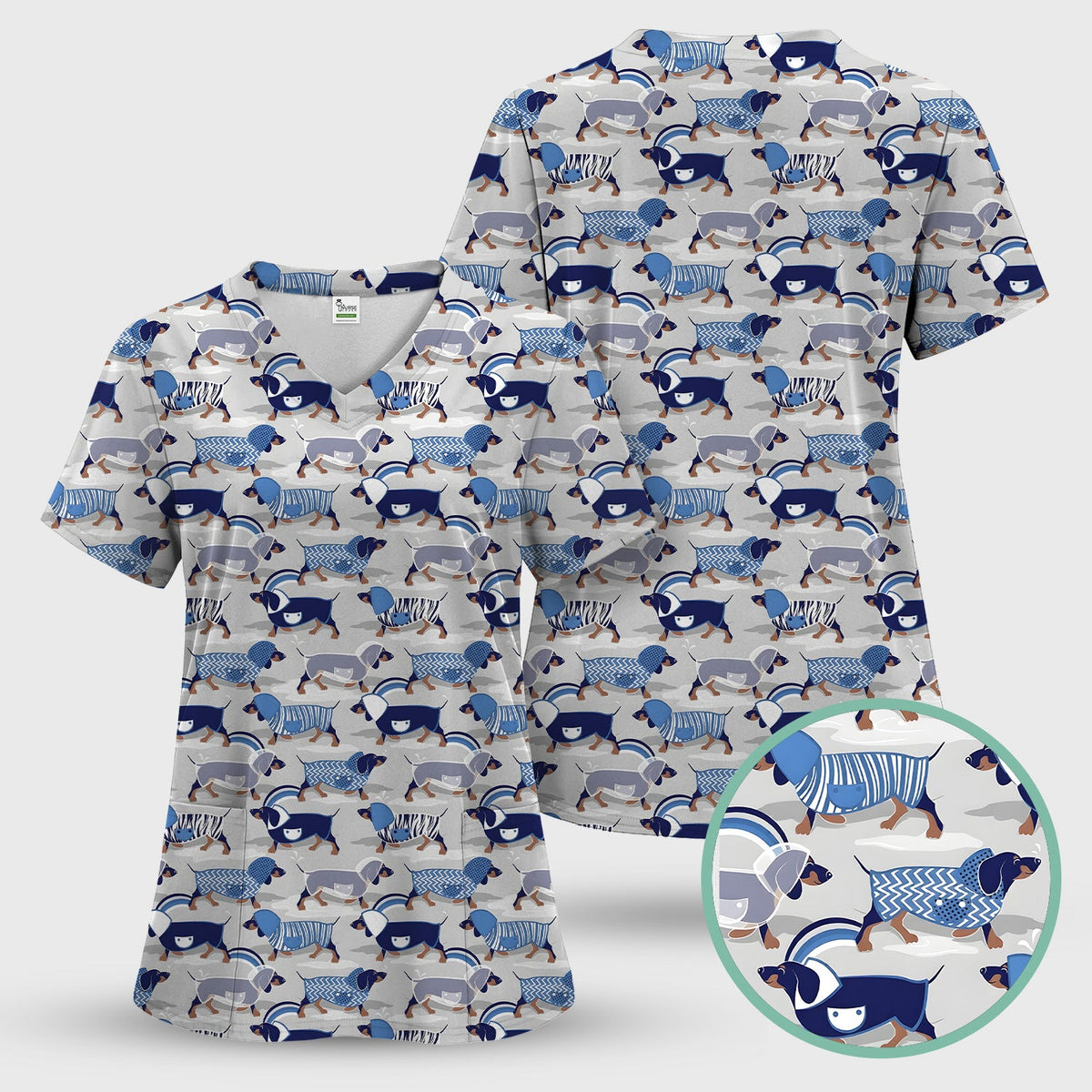 Dachshund Raincoat Parade Nurse Scrub Top