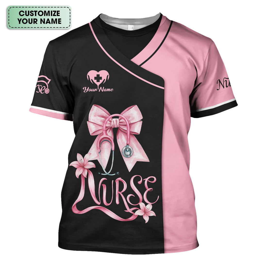 Personalized Pink Bow Nurse Shirt