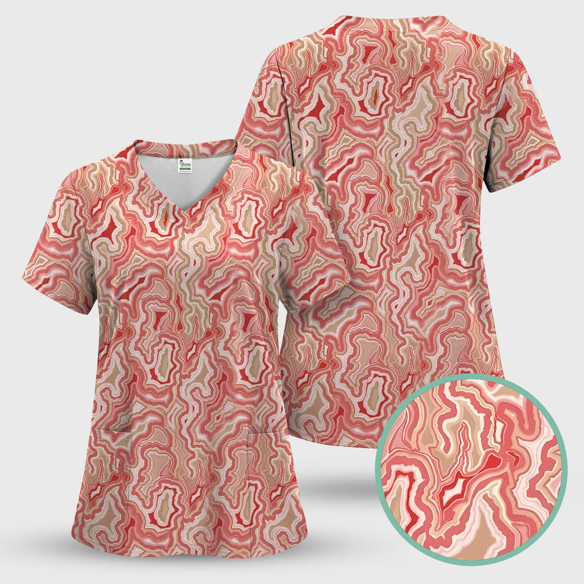 Pink Marble Swirl Nurse Scrub Top