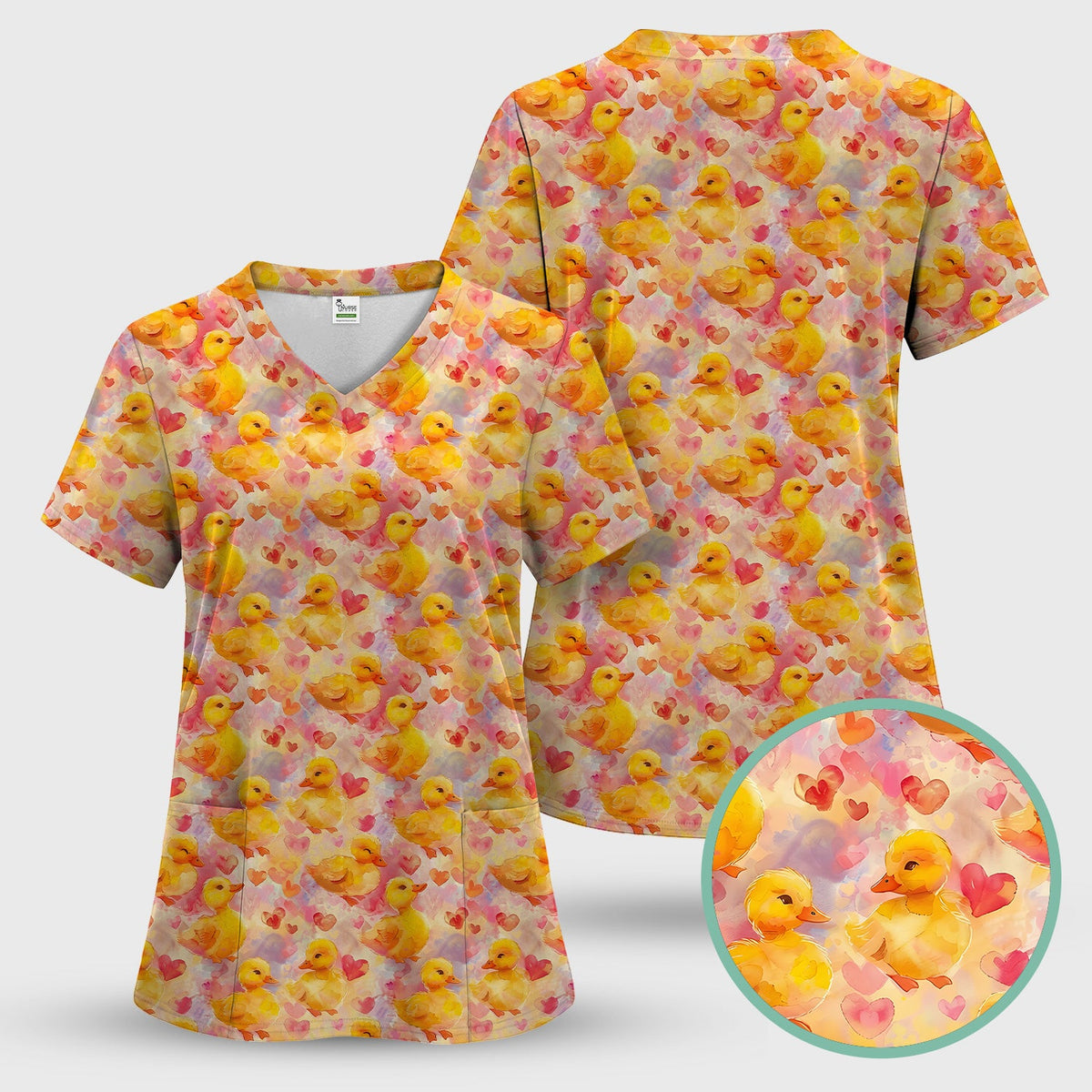 Duck Heart Watercolor Nurse Scrub Set