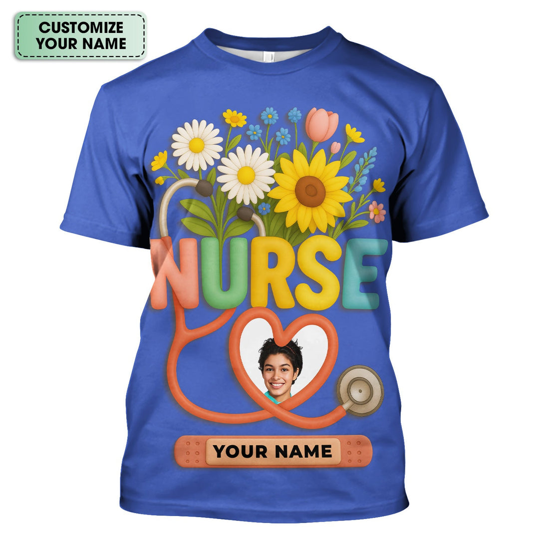Personalized Photo Floral Heart Stethoscope Nurse Shirt