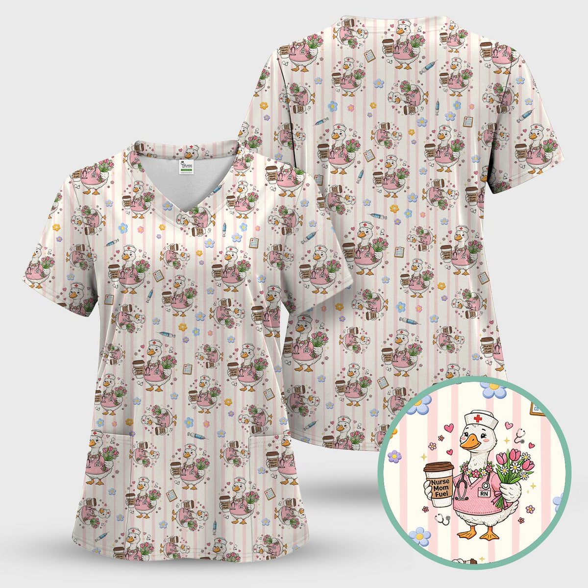 Cartoon Nurse Goose Scrub Top