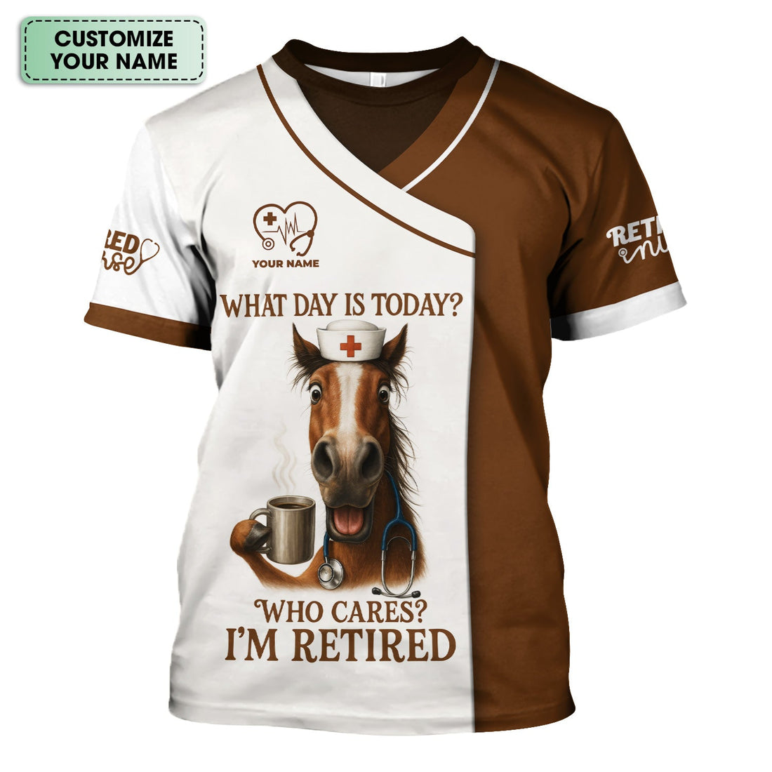 Personalized Retired Horse Nurse Scrub Top