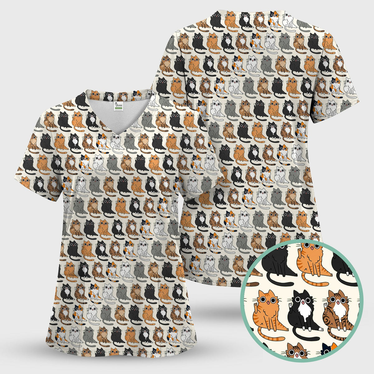 Cat Pattern Nurse Scrub Set