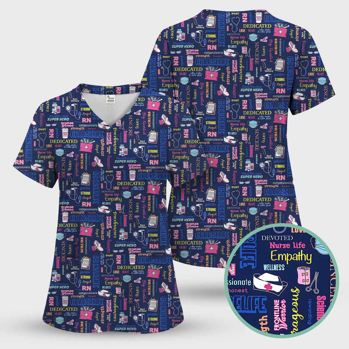 Colorful Nurse Life Typography Scrub Set
