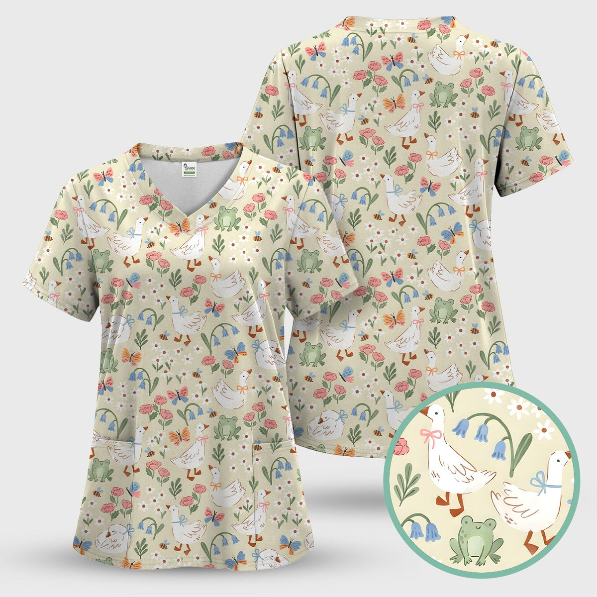 Goose Frog Garden Nurse Scrub Top