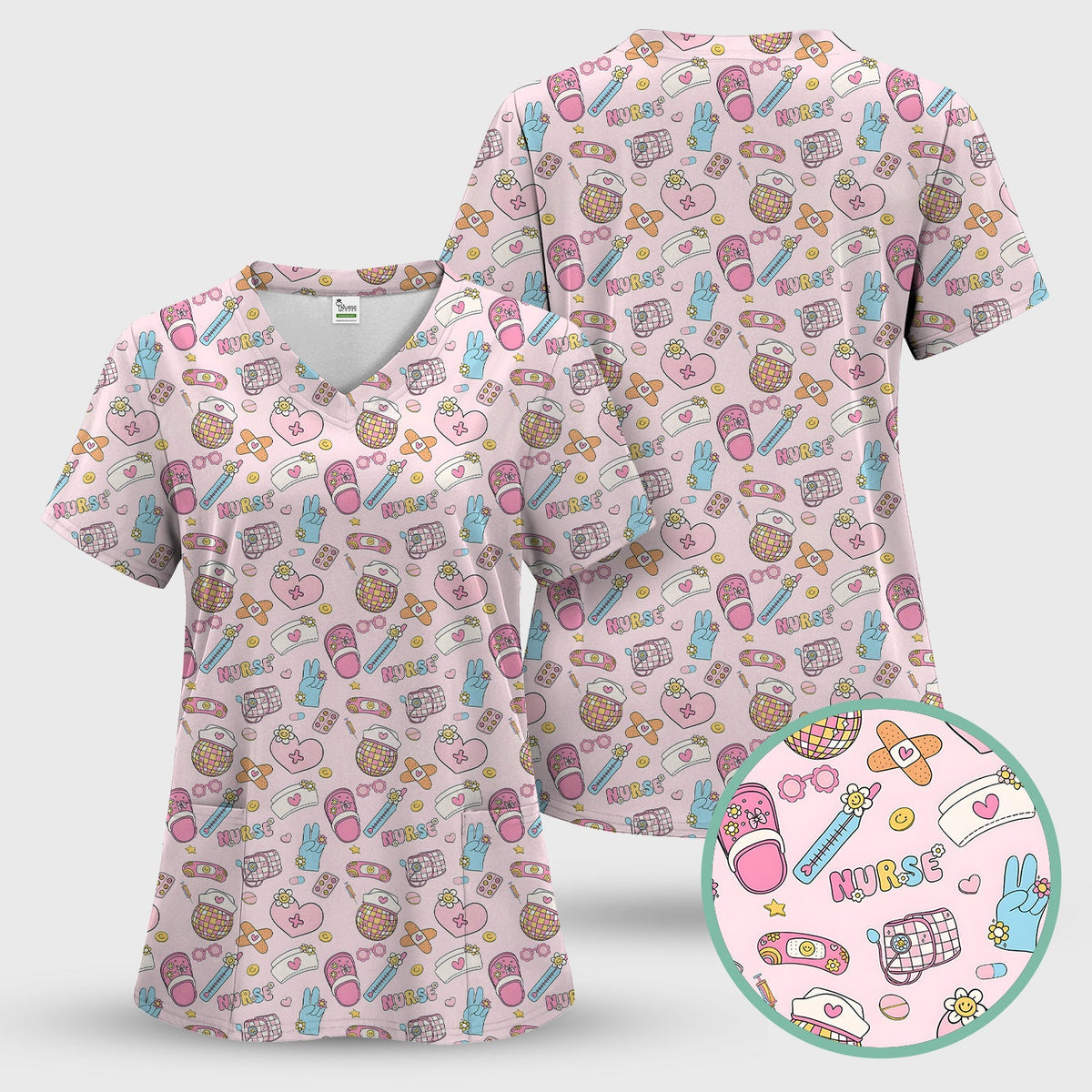 Pink Medical Tools Nurse Scrub Set