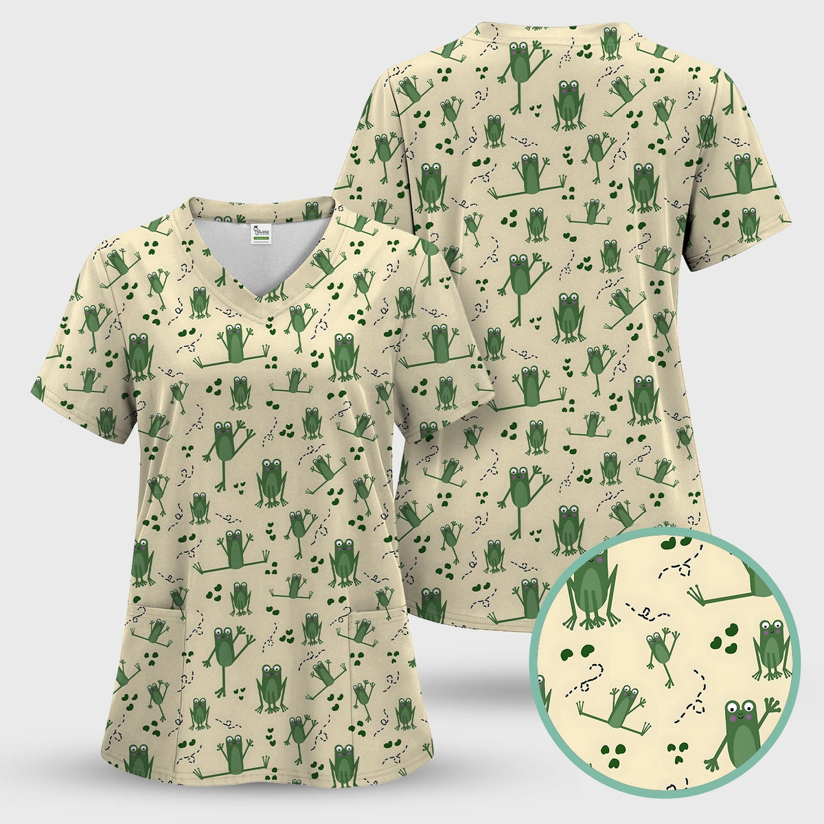 Frog Jumping Footprint Trail Nurse Scrub Set