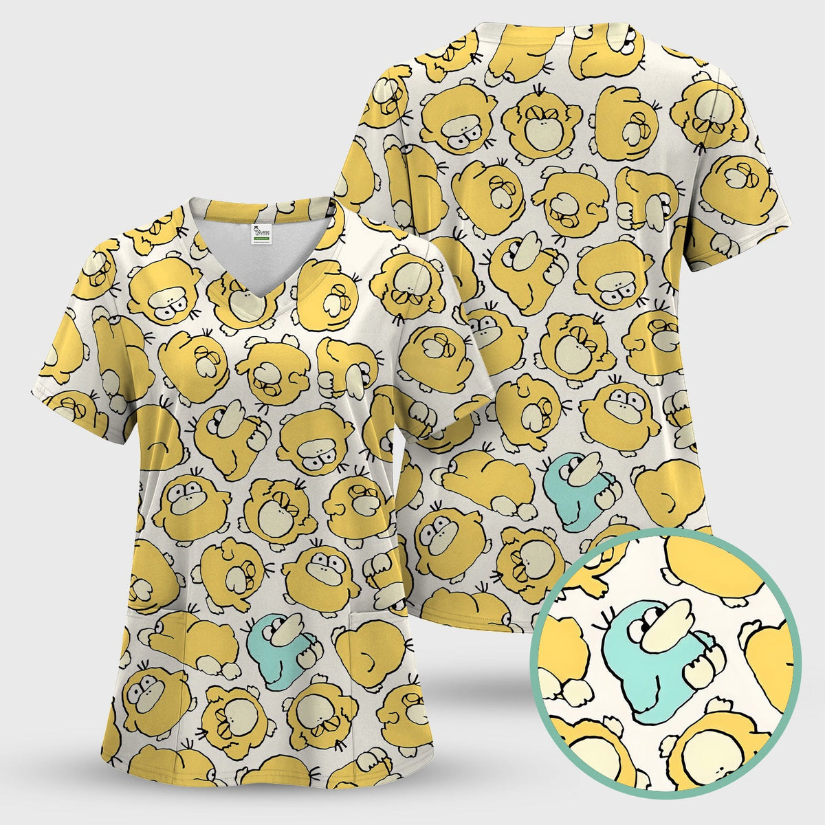 Yellow Cartoon Duck Nurse Scrub Set
