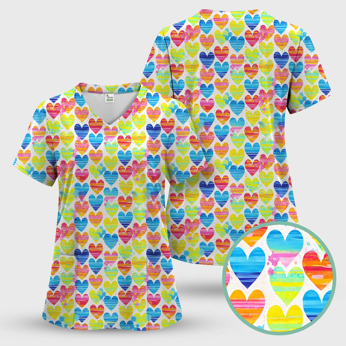 Rainbow Heart Nurse Scrub Set