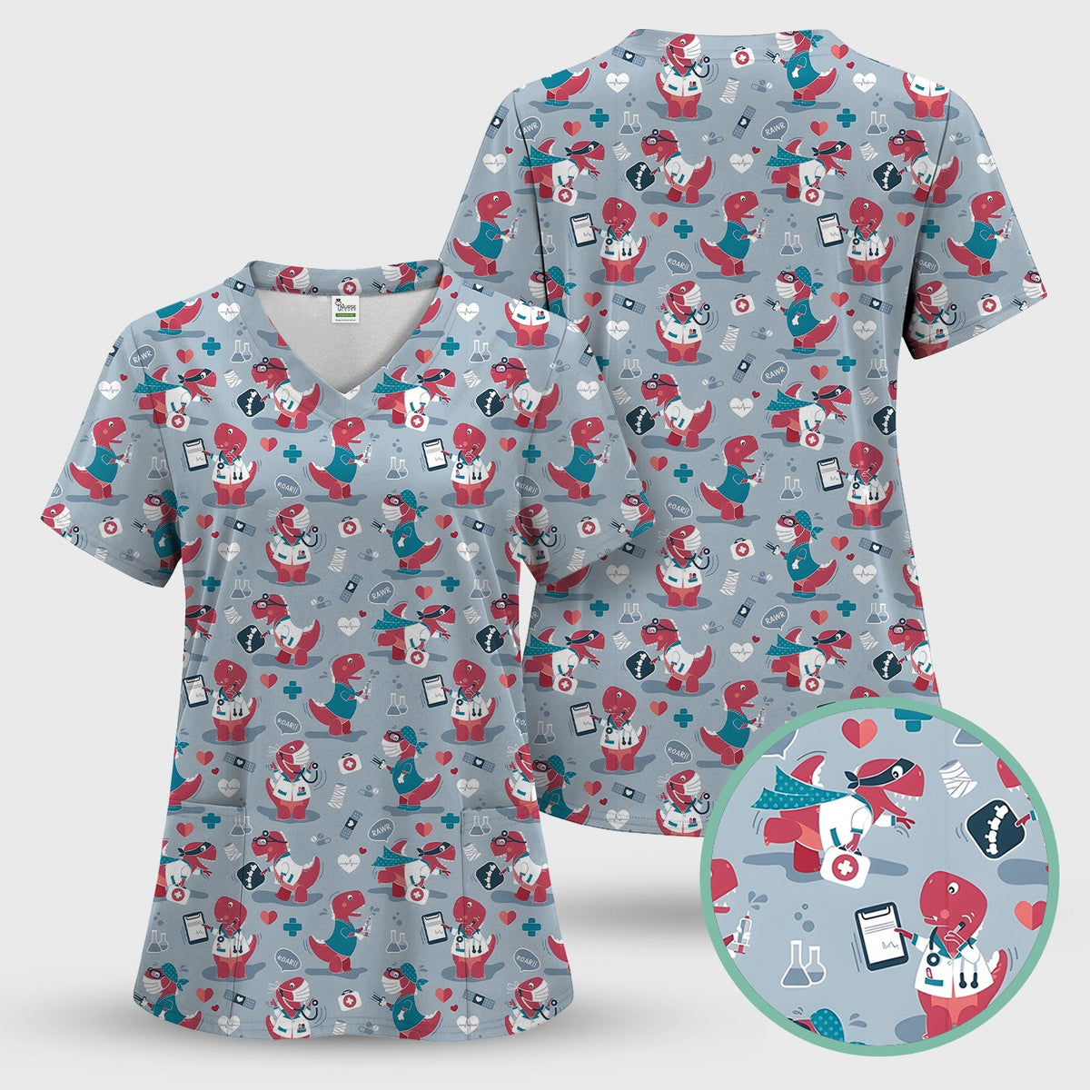 Dinosaur Doctor Nurse Scrub Top