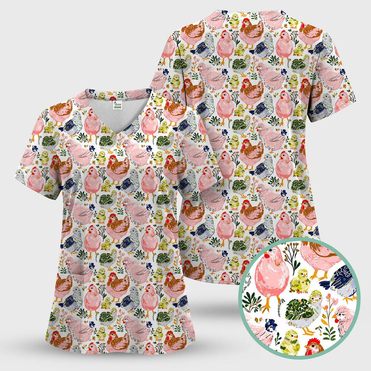 Farm Chicken Hen Chick Nurse Scrub Top