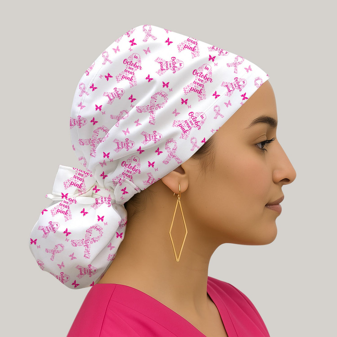 October Pink Ribbon Breast Cancer Scrub Cap