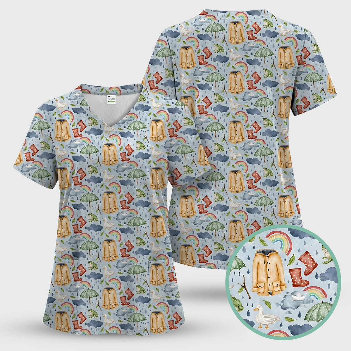 Rainy Day Ducks & Frog Nurse Scrub Set