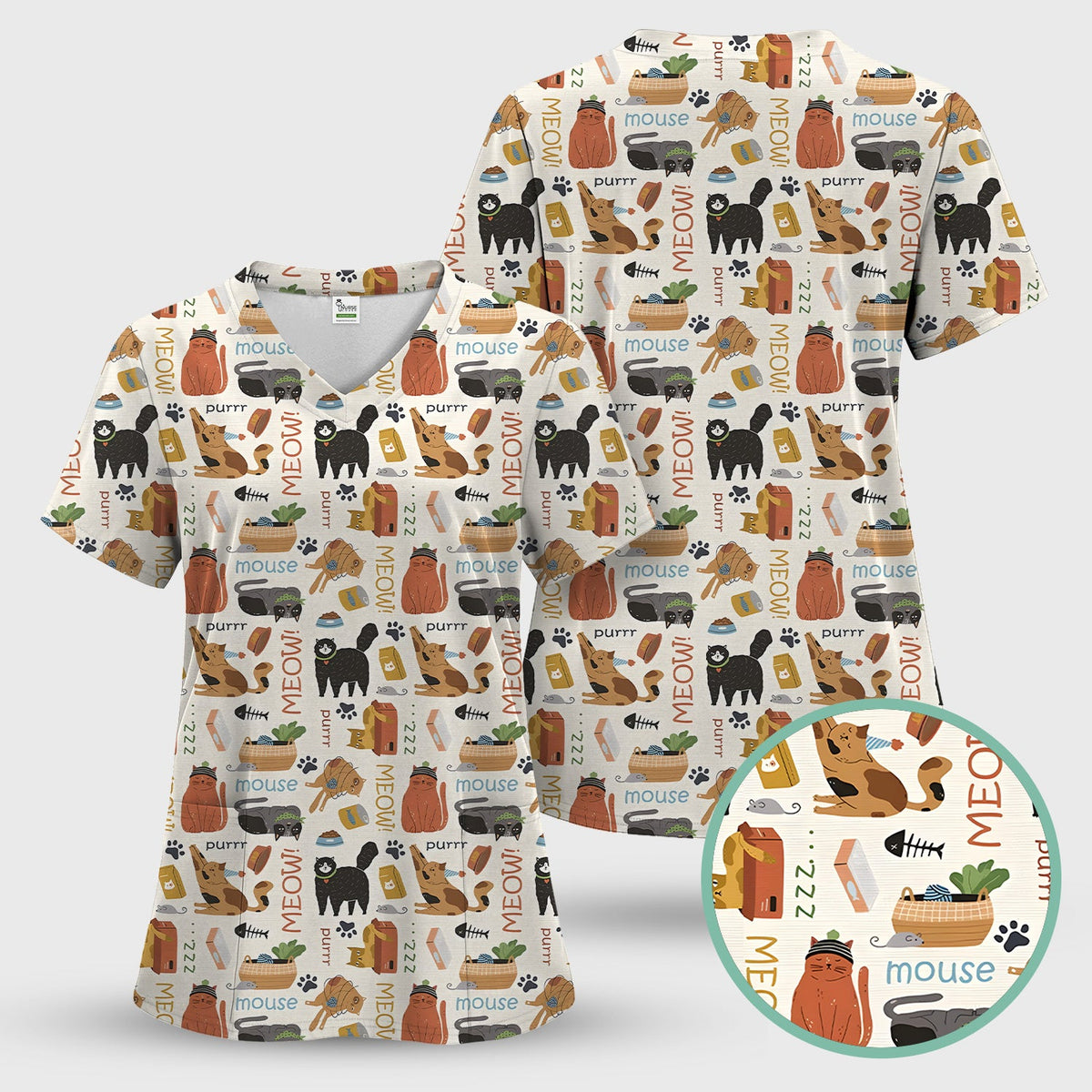 Meow Purr Cat Nurse Scrub Set