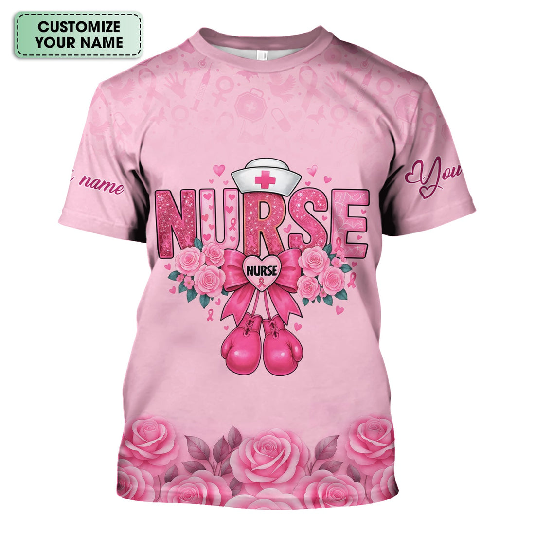 Personalized Breast Cancer Fighter Boxing Gloves Nurse Shirt